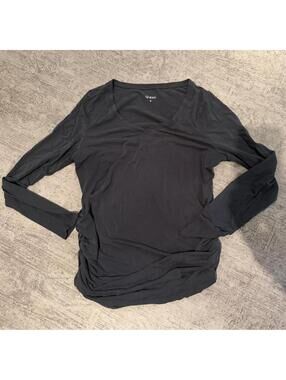 Quince Charcoal Grey Stretch Ruched Side Long Sleeve top M